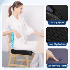 Ergonomic Black Memory Foam Cushion with Removable Cover for Office & Travel