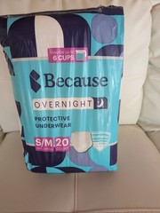 Because Overnight Incontinence Pants S/M Disposable 20 Ct, Absorbs Up to 6 Cups
