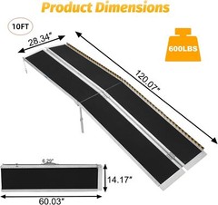 7/8/9/10 FT Portable Aluminum Wheelchair Ramp Non-Slip Folding Ramps Steps