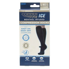 Copper Fit ICE Menthol Infused Black Compression Socks, Small/Medium