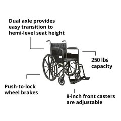 McKesson Wheelchair, Swing Away Foot Leg Rest, Fixed Arm, 18 in Seat, 300 lbs…