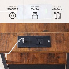 Hoobro End Table Charging Station Narrow Side Table Nightstand 2 Non-Woven