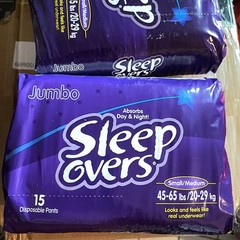 SleepOvers Small/Medium, 45 – 65 lbs, Pack of 15 Count Max Absorbancy