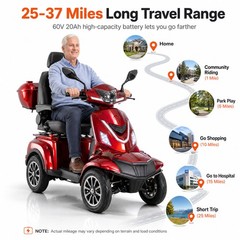 HS4W-A1R 4-Wheel Electric Mobility Scooter 1000W 60V 20Ah for Adults & Seniors