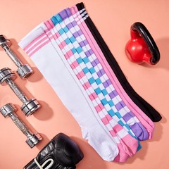 Chicingyo 6 Pairs Thigh High 15-20 mmHg, White, Pink, Blue, Purple