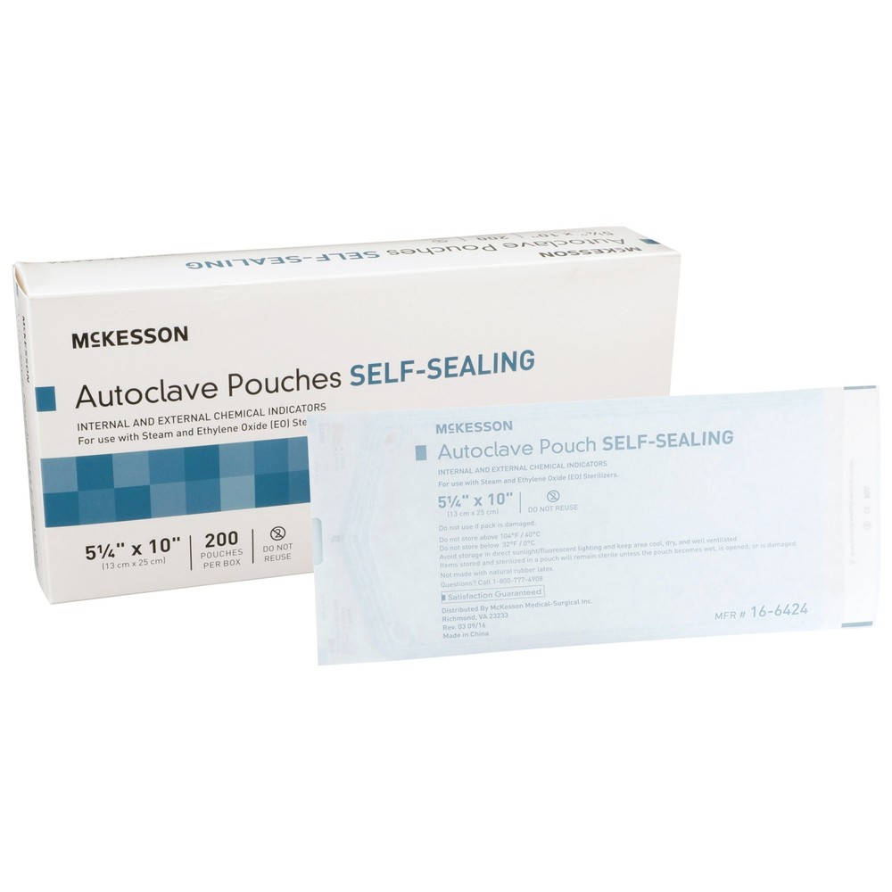 McKesson Sterilization Pouch Transparent Blue White 5.25 x 10″ Self Seal 200 Ct