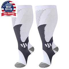 1Pair plus Size Compression Socks for Women Men Wide Calf 20-30Mmhg Extra Large