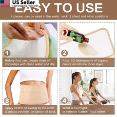 4 Pcs Castor Oil Pack Wrap Organic Cotton for Liver 1 Count (Pack of 4)