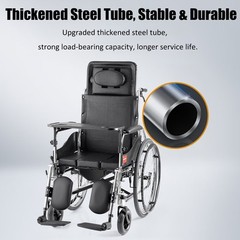 Yuwell H008B Commode Wheel Chair Nuring Wheelchair w/ Toilet Recliner Transport