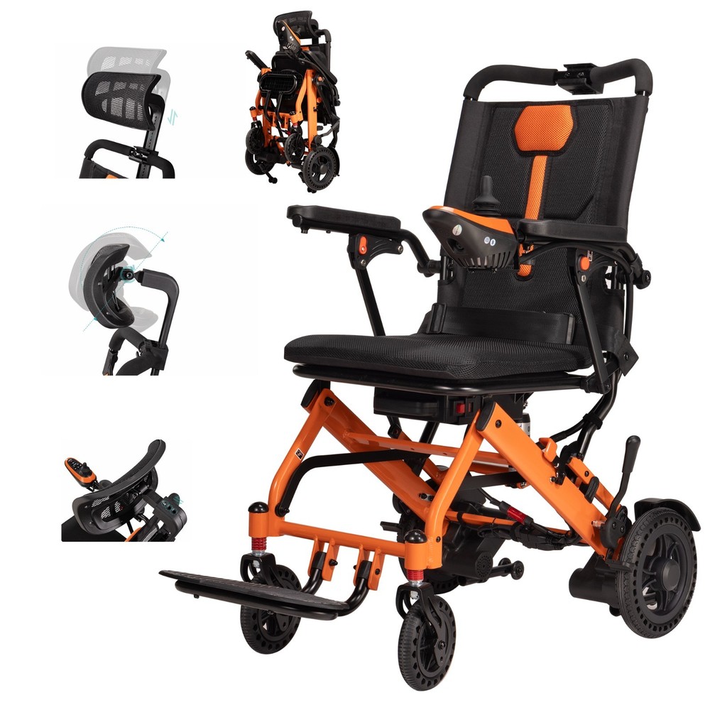 Electric Wheelchair with Headrest, Airline Approved, 37LB Lightweight