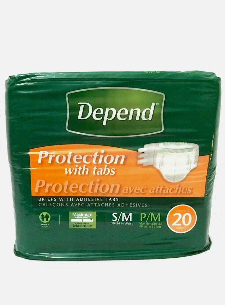 Depend Protection Briefs with Adhesive Tabs S/M 19-34 20 Count Unisex