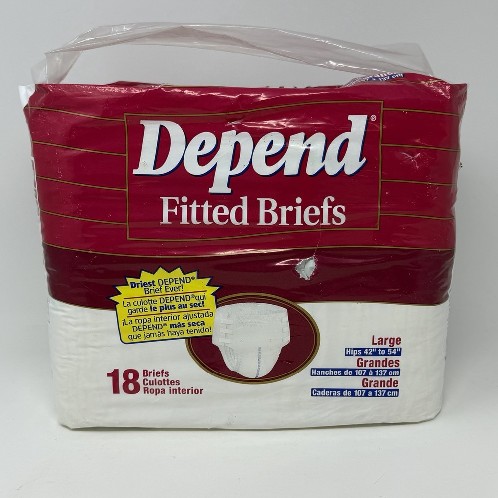 Vintage Depend Fitted Briefs 18 Diapers Large 1996 USA Leakage Barrier 90s NOS