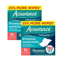Assurance Premium XL Disposable Washcloths, 192 Count – Pack of 2 – 25% more
