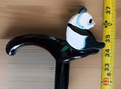 Decorative Panda Bear Walking Cane Hand Painted Bamboo Motif Brown Collector Stk