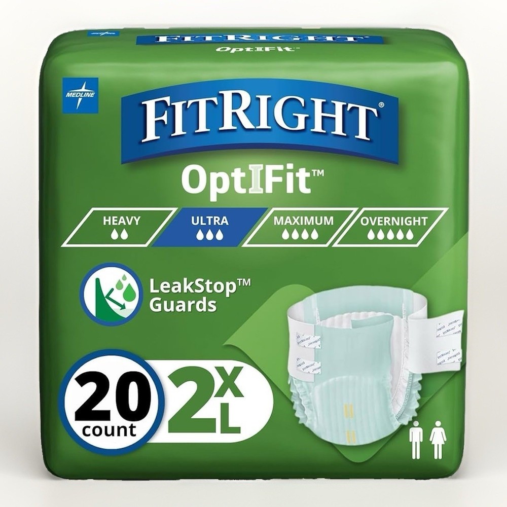 Medline FitRight Ultra Incontinence Briefs 2XL Unisex Adult Diapers 60-70 in