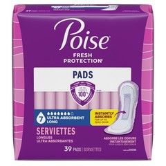 Poise Incontinence Pads for Women, 7 Drop Ultra Absorbency Long Length, 39 Count