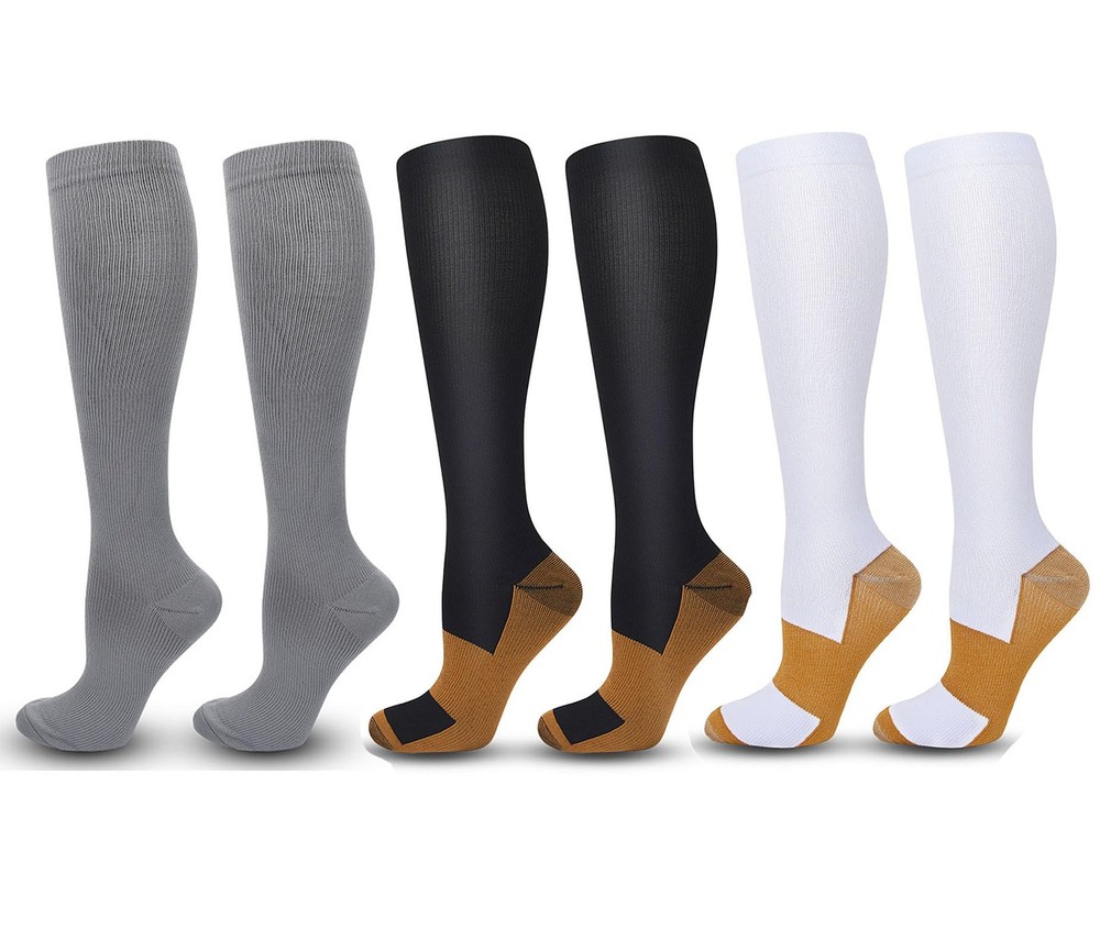 Compression Socks, 3 Pairs 3 Style 20-30mmHg Calf XXL, Black White Gray