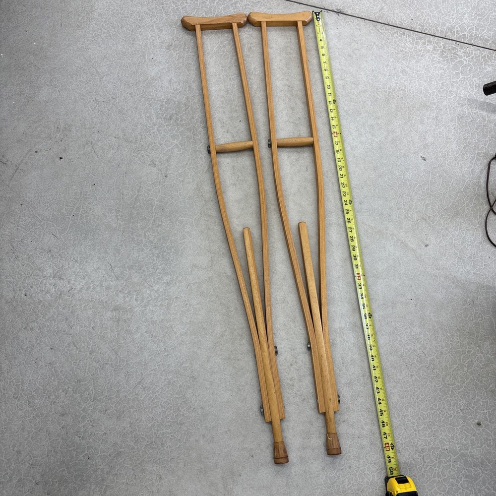 Vintage Adjustable Wooden Adult Crutches 48” Medical / Decor /Play/Props