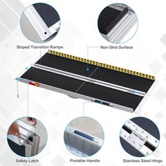 5FT Portable Home Wheelchair Ramp Anti-Slip Aluminum Steps Folding 800 LBS