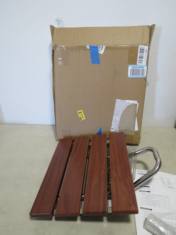 lesolar Folding Shower Seat Home Care Wall Mounted Teak 15″ 330 lb Capacity