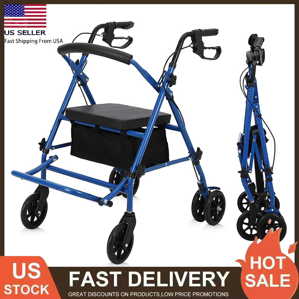2 in 1 Rollator Walker & Transport Chair Foldable Walker Wheelchair Combo 330LBS
