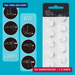 Hearing Aid Domes for Oticon MiniFit Single Vent Bass Domes: 2 Packs (8mm)