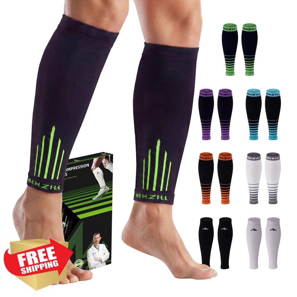 NEWZILL Compression Calf Sleeves XX-Large Black/Green 20-30mmHg
