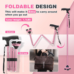 Walking Cane for Elderly Adjustable Lightweight Collapsible with Quad Base and
