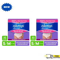 (Pack of 2) Always Discreet – Adult Diapers for Women Size S/M, 32 Count​, Pink