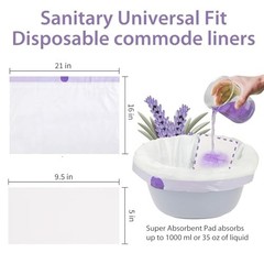 Commode Liners with Absorbent Pads 100 Count Lavender Scented Bedside Toilet