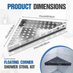 Floating Corner Shower Bench Kit, 17″ X 17″ X 24″ Wall Mounted Shower Seat Shelf