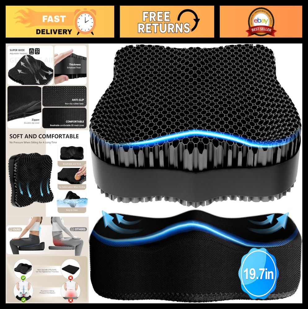 Extra Large Gel Seat Cushion 19in – Thick Pressure Relief for Coccyx & Sciatica