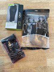 NWT Pack Of 2 Compression Socks and Calf Sleeves Men S/M Rehab Recovery Travel