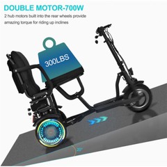 700W 3-Wheel Double Motor Folding Lightweight Electric Mobility Scooter w/Basket