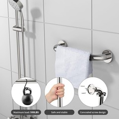Versatile 12 Inch Grab Bar for Bathroom & Kitchen, Self-Adhesive Hook Included
