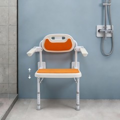 Folding Shower Chair Wall Mounted W/backrest Height Adjustable Nursing Bath Seat