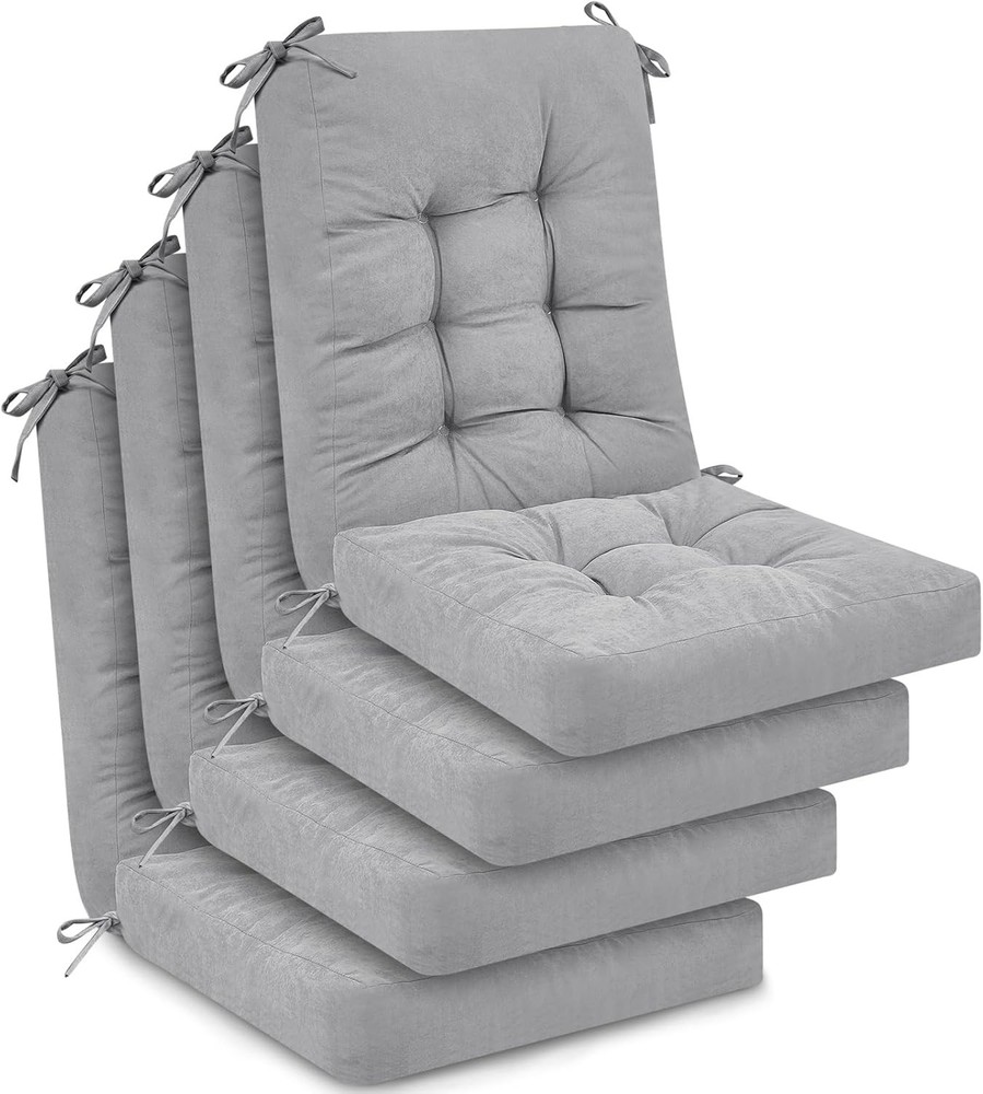 Juexica 4 Set Outdoor Patio Chair Cushions Seat High Back Tufted Pillow Gray