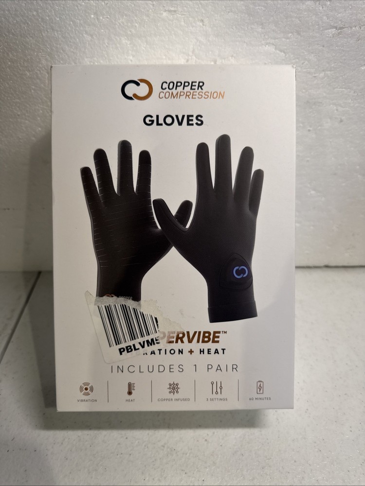 Copper Compression CopperVibe Vibration Heat Therapy Gloves Black (1 Pair)