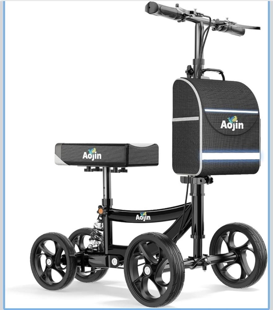 Aojin WB-2201 Foldable Knee Scooter Walker Steerable Basket 300 lb Black