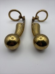 Vintage Horse Hames 6.5” Heavy Solid Brass Ball End w/ Ring Set of 2