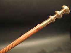 Vintage Antique Style Brass Wood Victorian Walking Stick Cane Spiral Carved 37″