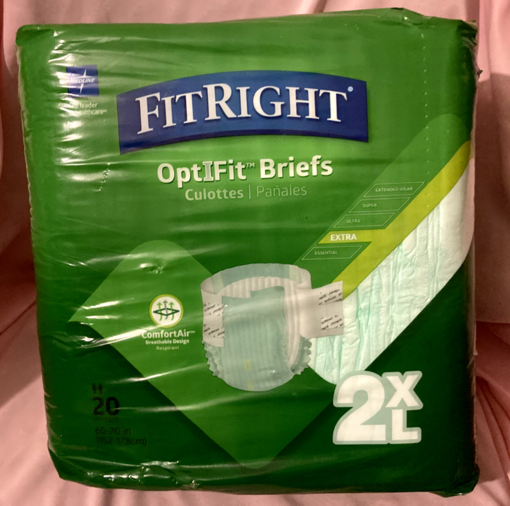 Medline FitRight OptIFit Briefs Adult Diapers with Tabs, 2XL, Unisex, 60-70″, 20