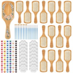 Meanplan 16 Set Diy Wooden Painting Kits Make Your Own Hair Brush Hand-Painted