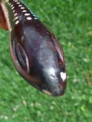 43″ Hand Carved Painted Wood Walking Stick Cane Warrior Wood Bearded Snake Man