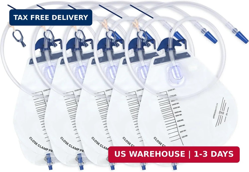 Urinary Drainage Bag 2000ml, 5 Pack Catheter Bags for Women and Men | Enhanced A