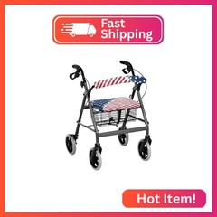 Uorisanigo Blue White Star and Red Stripes Rollator Walker Seat Covers for Senio