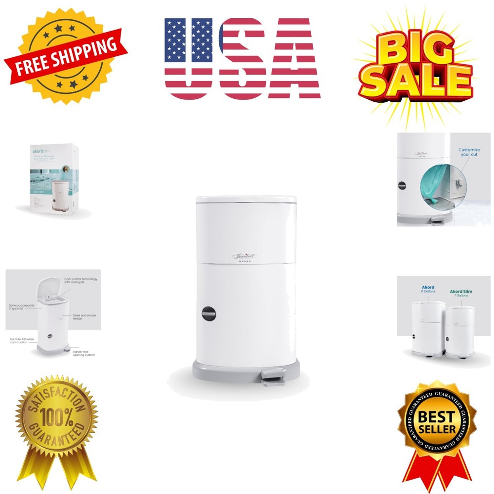 Akord Slim Adult Diaper Disposal System 7 Gallon Odor Locking Double-Sealed A…