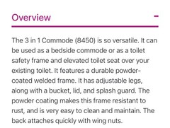 3-in-1 Bedside Commode, Adjustable Height, Steel Frame, 350 lb, Gray Nova 8450