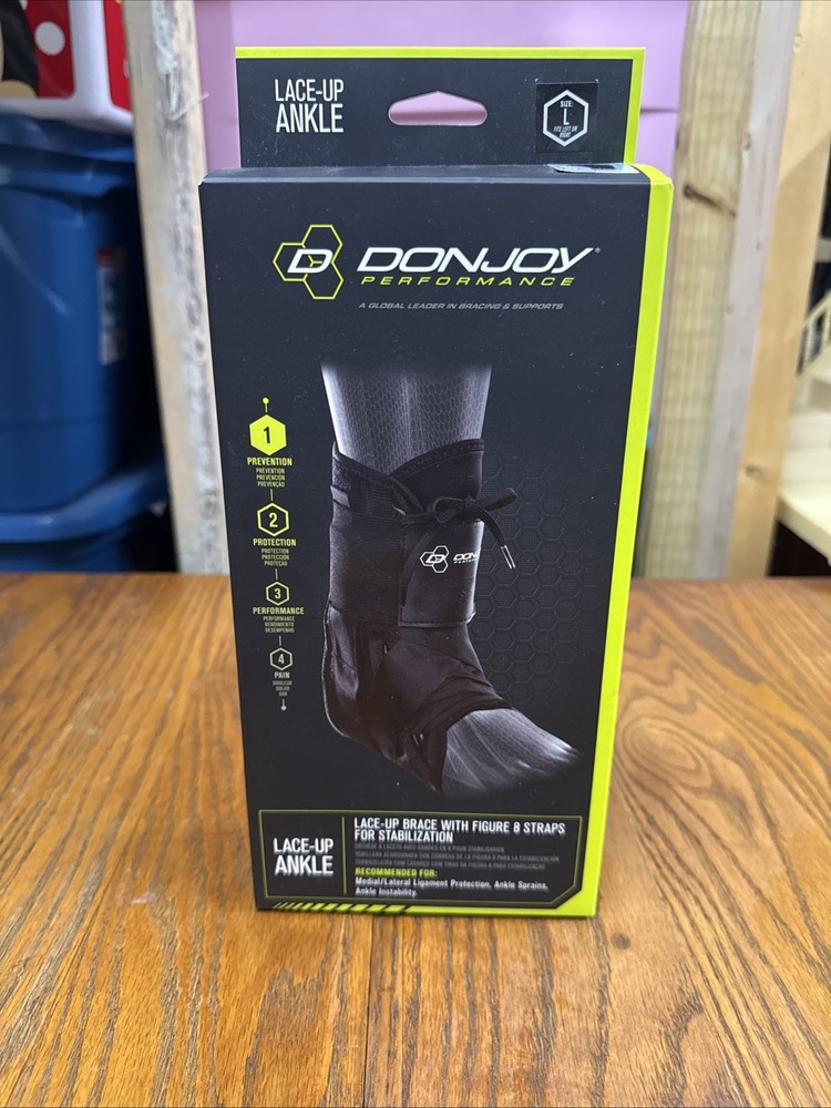 DonJoy Performance Lace-Up Ankle Brace L/Large Black Figure 8 straps NEW