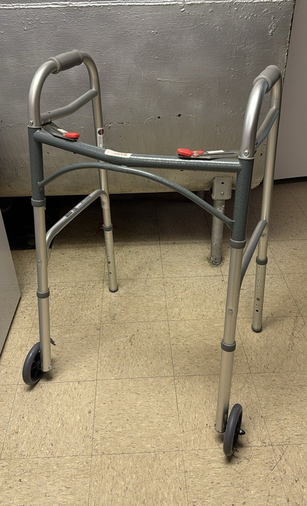 Adjustable Height Aluminum Walking Frame Walker, 2 Wheels, Silver, Indoor